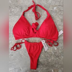 S/S VS Swim Removable PushUp Halter Bikini Top Thong Bikini Set Red